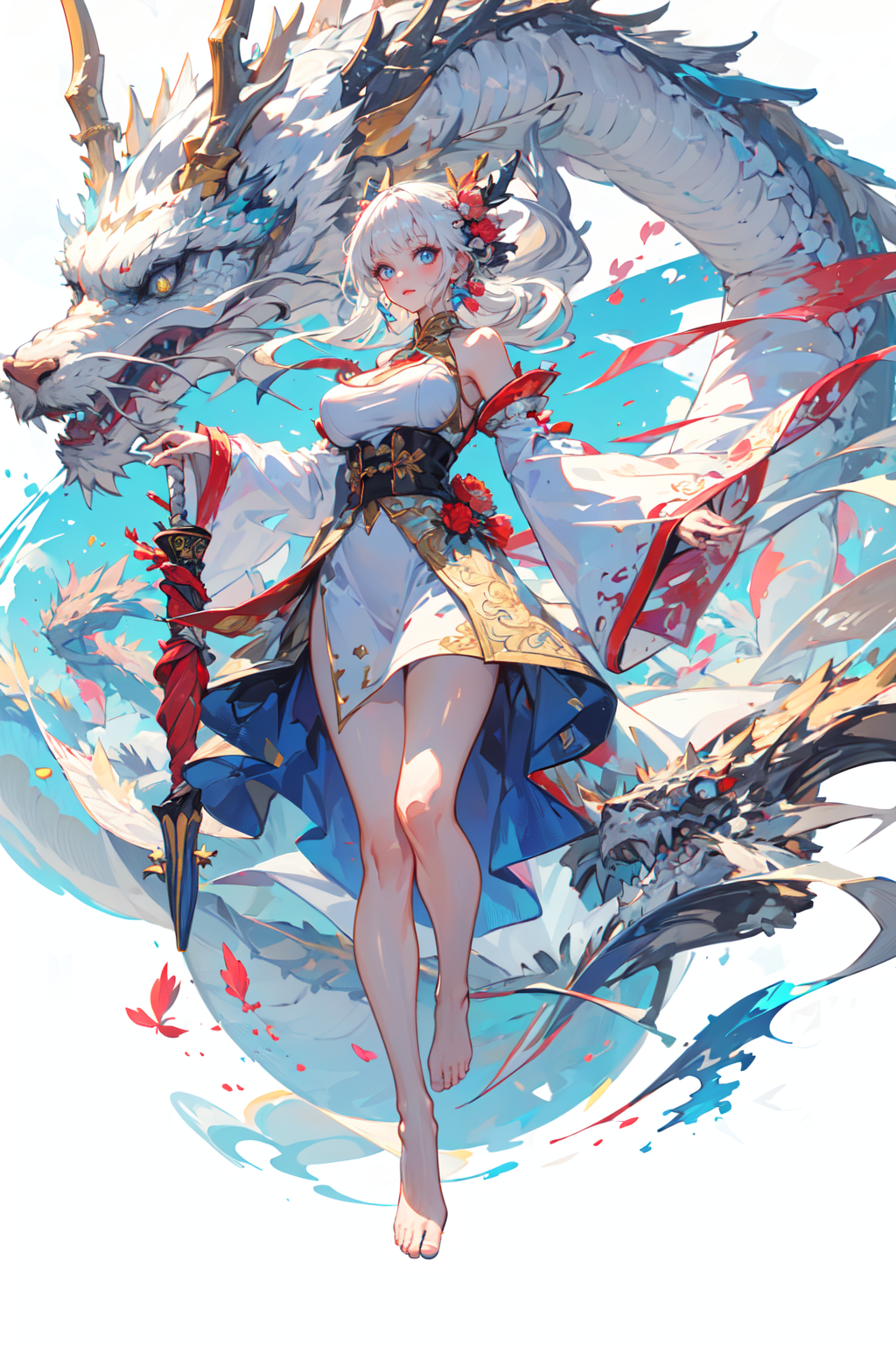 21649-263545395-[(white background_1.5)__5],(bottle bottom_0.9),masterpiece,(full body_1.2),_Dragon and girl,1girl,umbrella,holding umbrella,bre.png